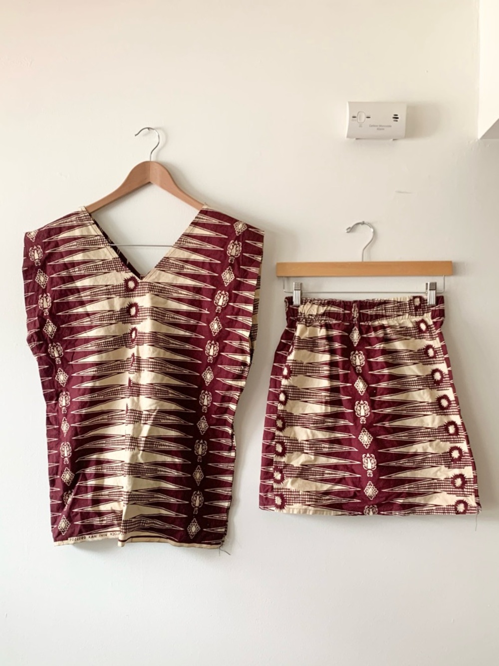 NEW Handmade Maroon and Cream Two-Piece Set - V-Neck Top & Skirt